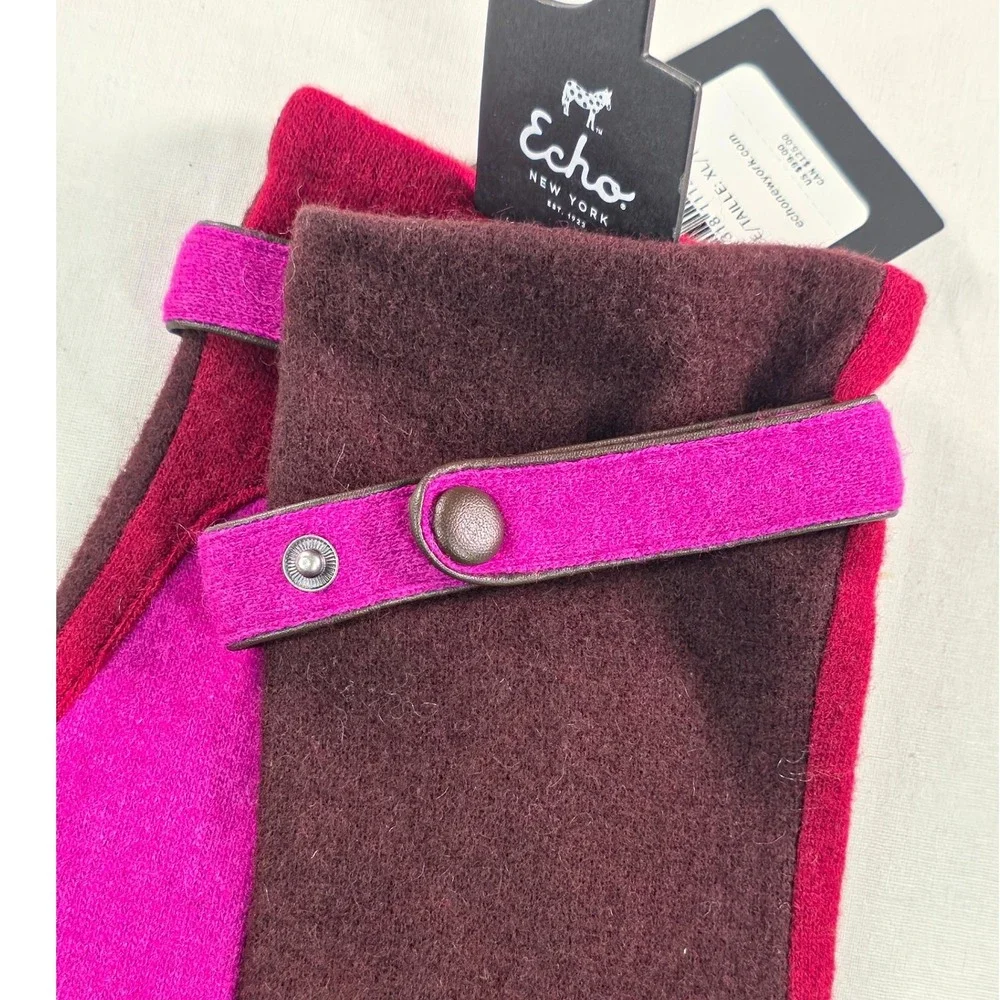 Echo Women Tech Gloves XL Wool Cashmere Burgundy Fuchsia Cozy Winter Warm NWT